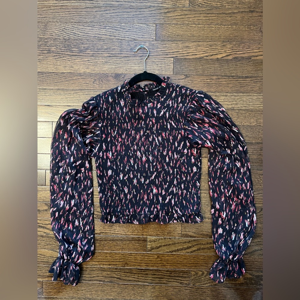 Robertson + Rodeo Smocked Black Floral Top with Gold Detail